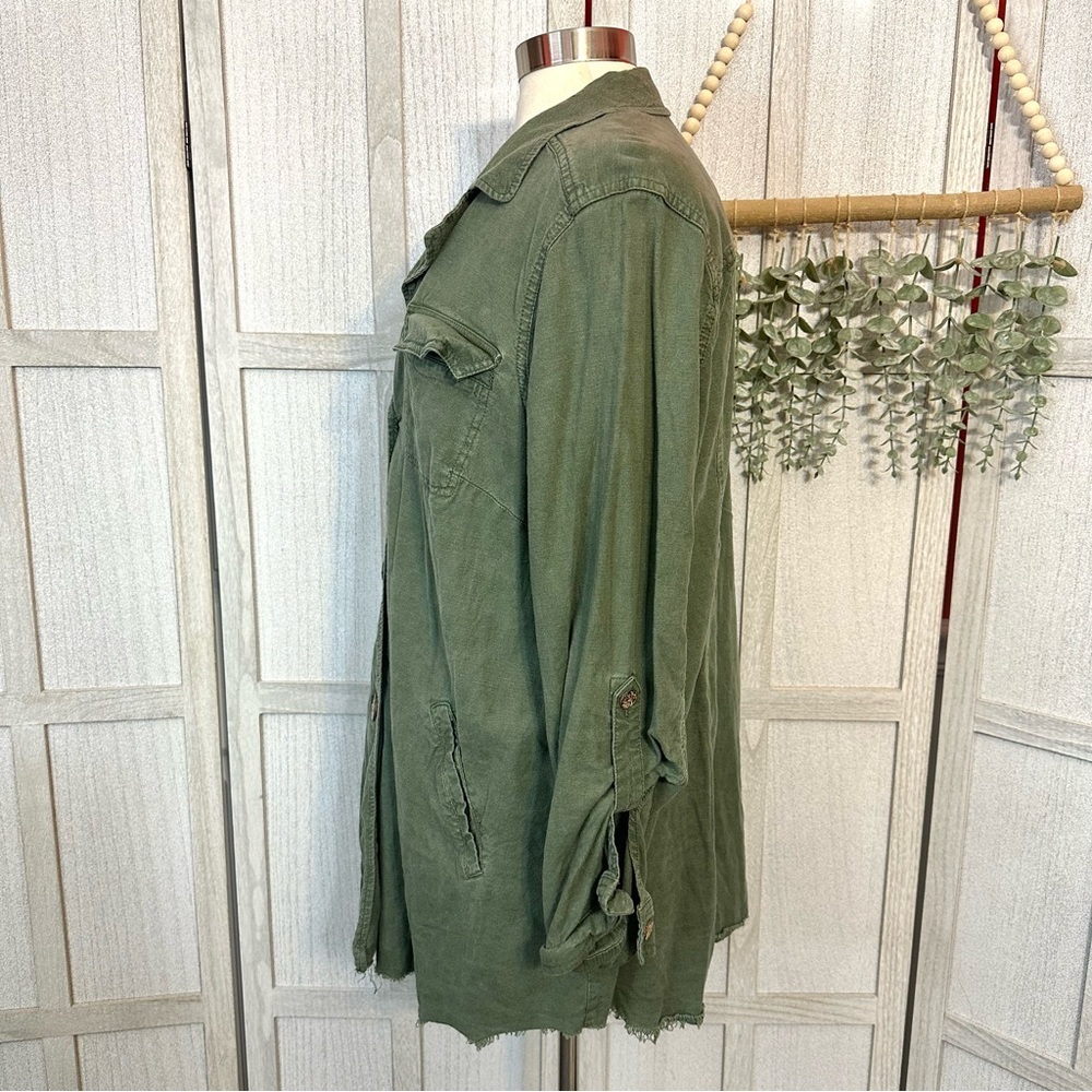 Torrid Army Green Linen Blend Button Front Shirt Jacket NO BELT Plus Size 0X 12 - Picture 8 of 15